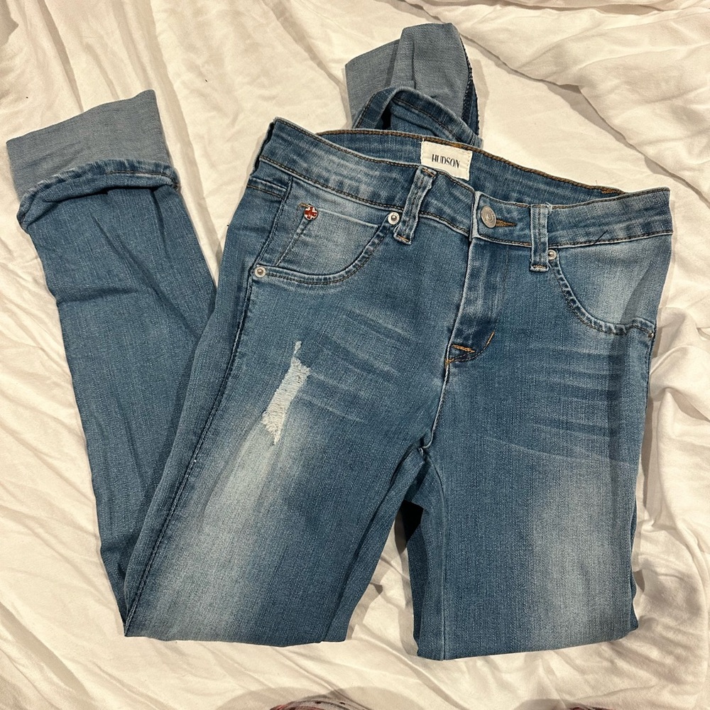 Hudson Skinny Straight Leg Cuffed Bottom Medium Wash Girls Jeans - 16